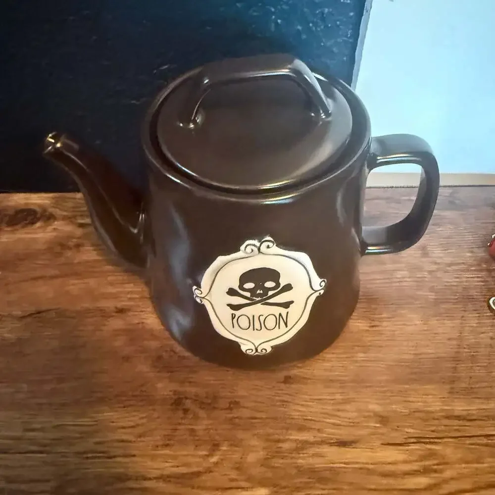 Rae Dunn Artisan Collection Poison Skull & Crossbones Halloween Teapot